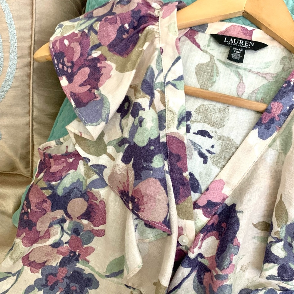 Ralph Lauren Floral Linen Flutter Sleeve Top - Picture 3 of 11